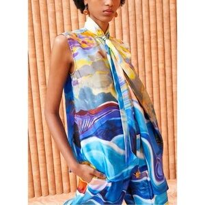NWT Ulla Johnson Silk Sleeveless Tie-Neck Milo Top